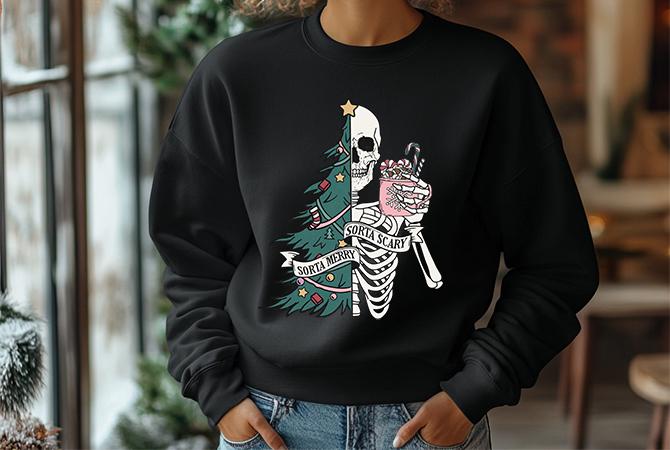 Sorta Merry, Sorta Scary: Black Christmas Crew Neck Sweater