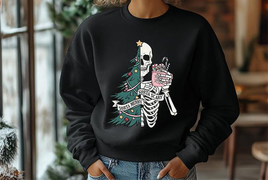Sorta Merry, Sorta Scary: Black Christmas Crew Neck Sweater