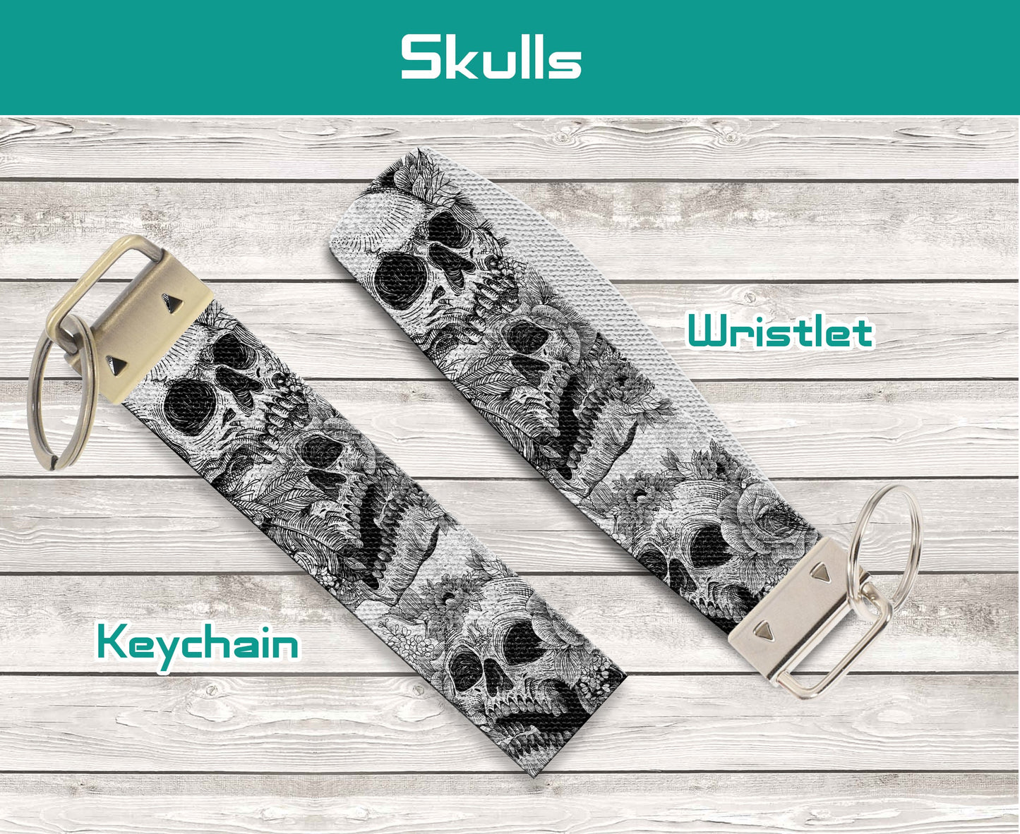 B/W Skull Keychain & Wristlet- Edgy and Bold Accessories