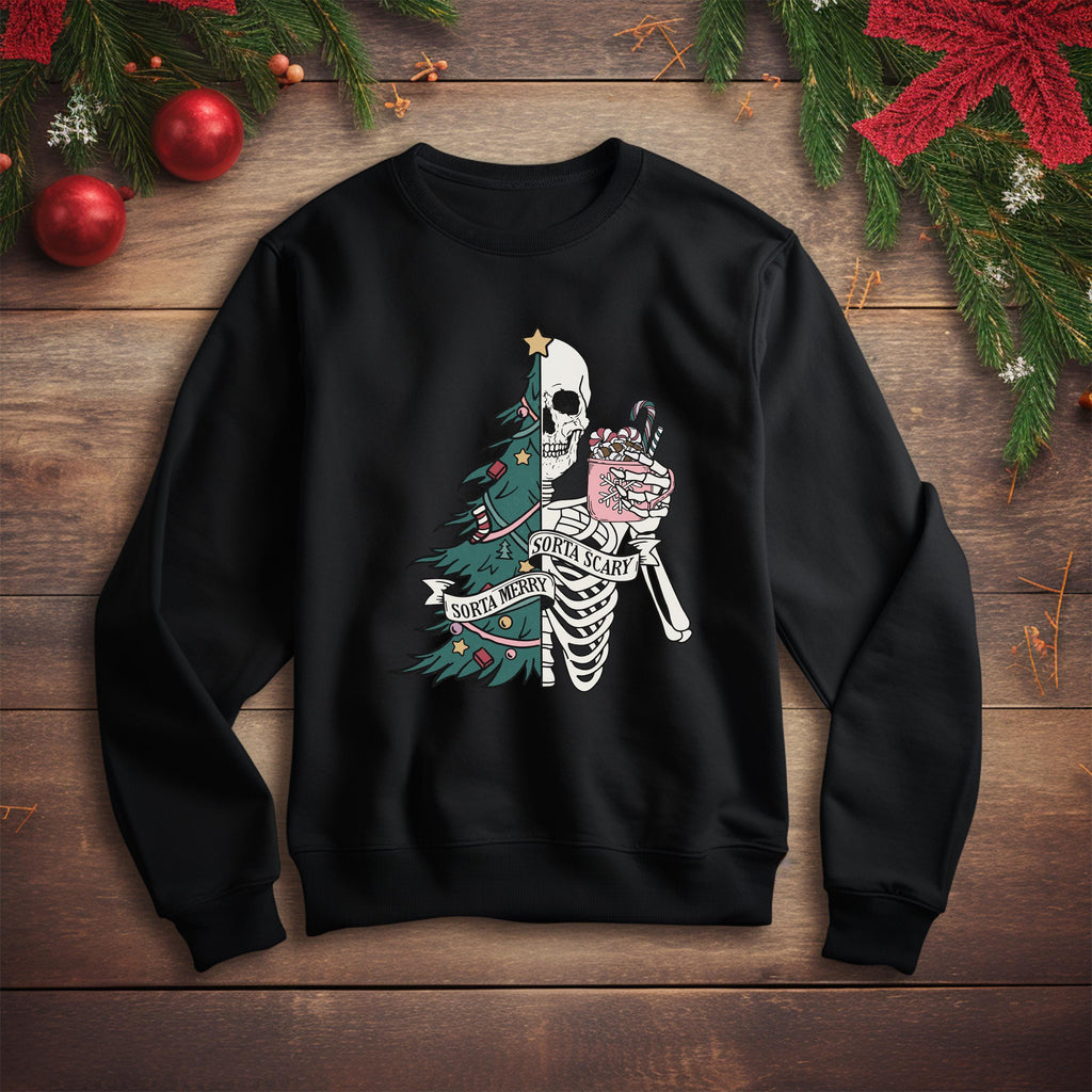 Sorta Merry, Sorta Scary: Black Christmas Crew Neck Sweater